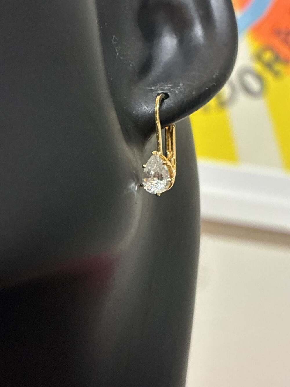 Gold Pear Cut Cubic Zirconia Leverback Earrings